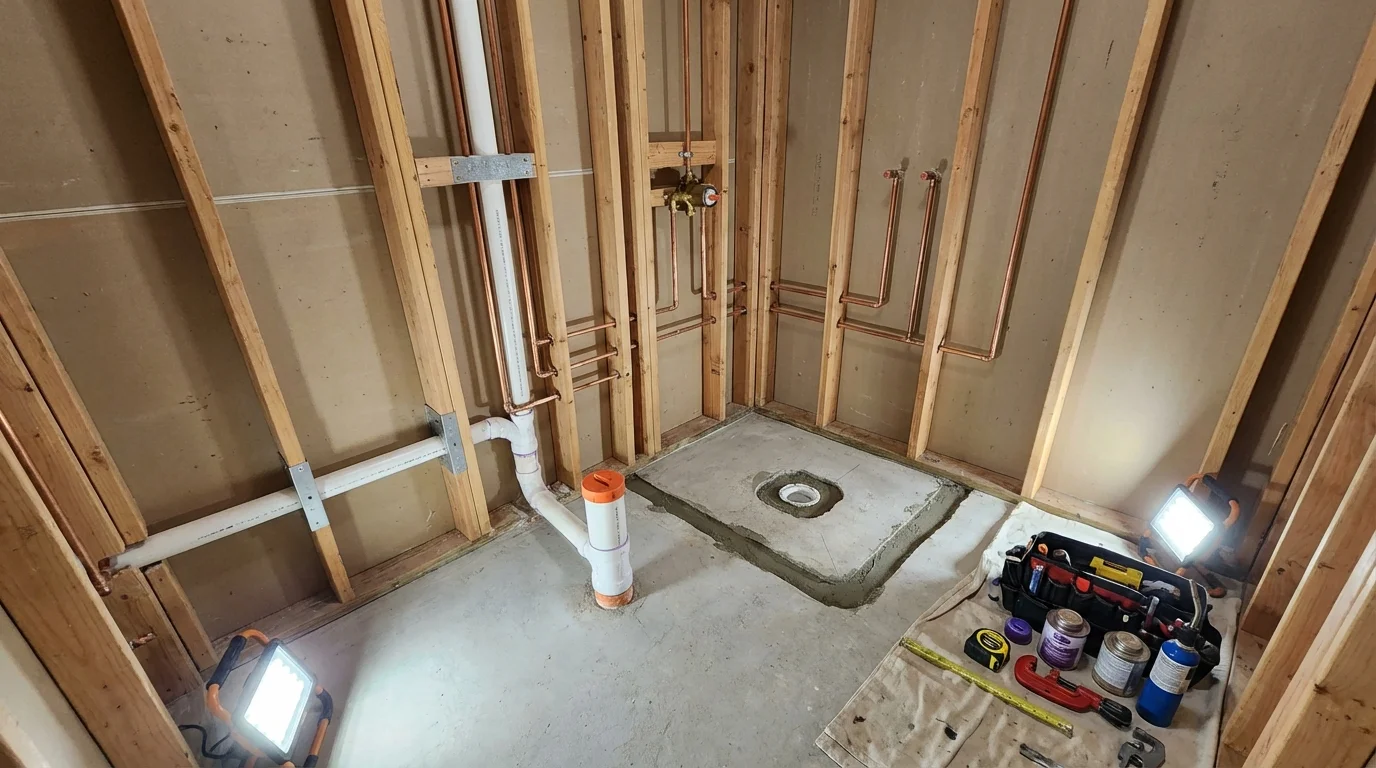 Bathroom rough-in plumbing during remodel by Johns Plumbing LLC in Tahoka