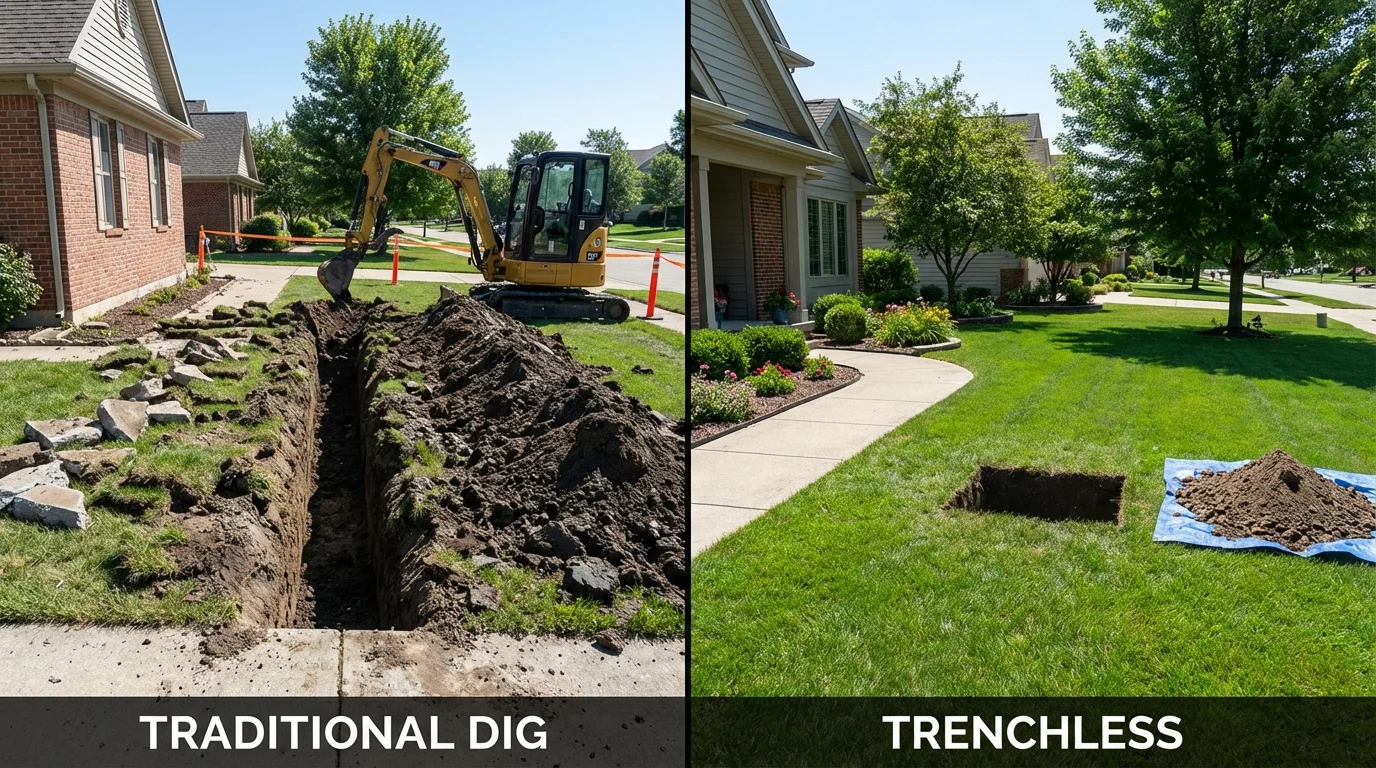 Trenchless sewer repair with minimal yard damage versus traditional excavation in Tahoka, TX